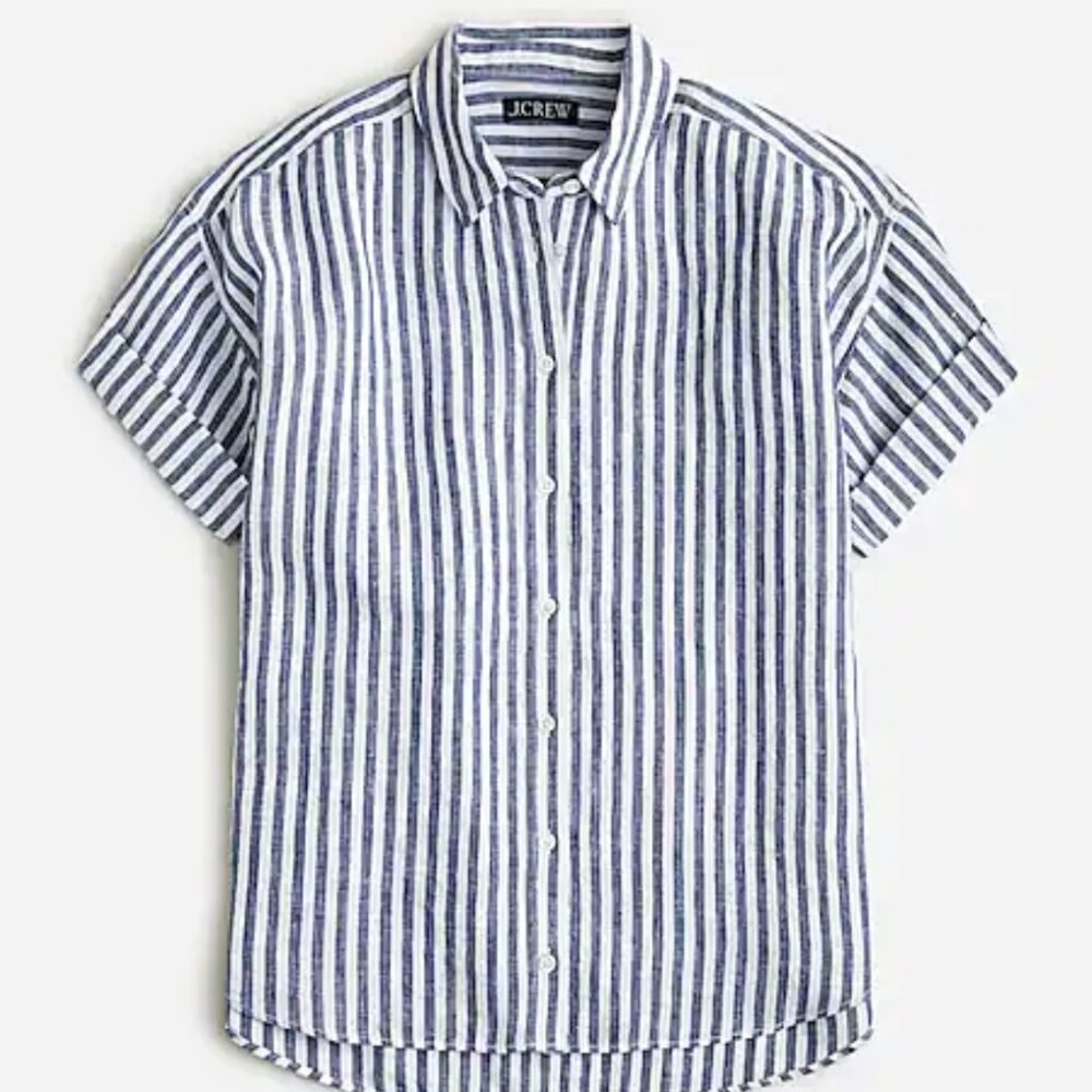 J.Crew Capitaine Irish Linen Striped Short Sleeve Button Down Shirt NWT